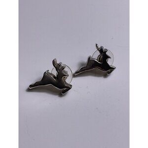 Reindeer Stud Earrings Silver Tone Metal With Clear Backing For Holiday & Everyd